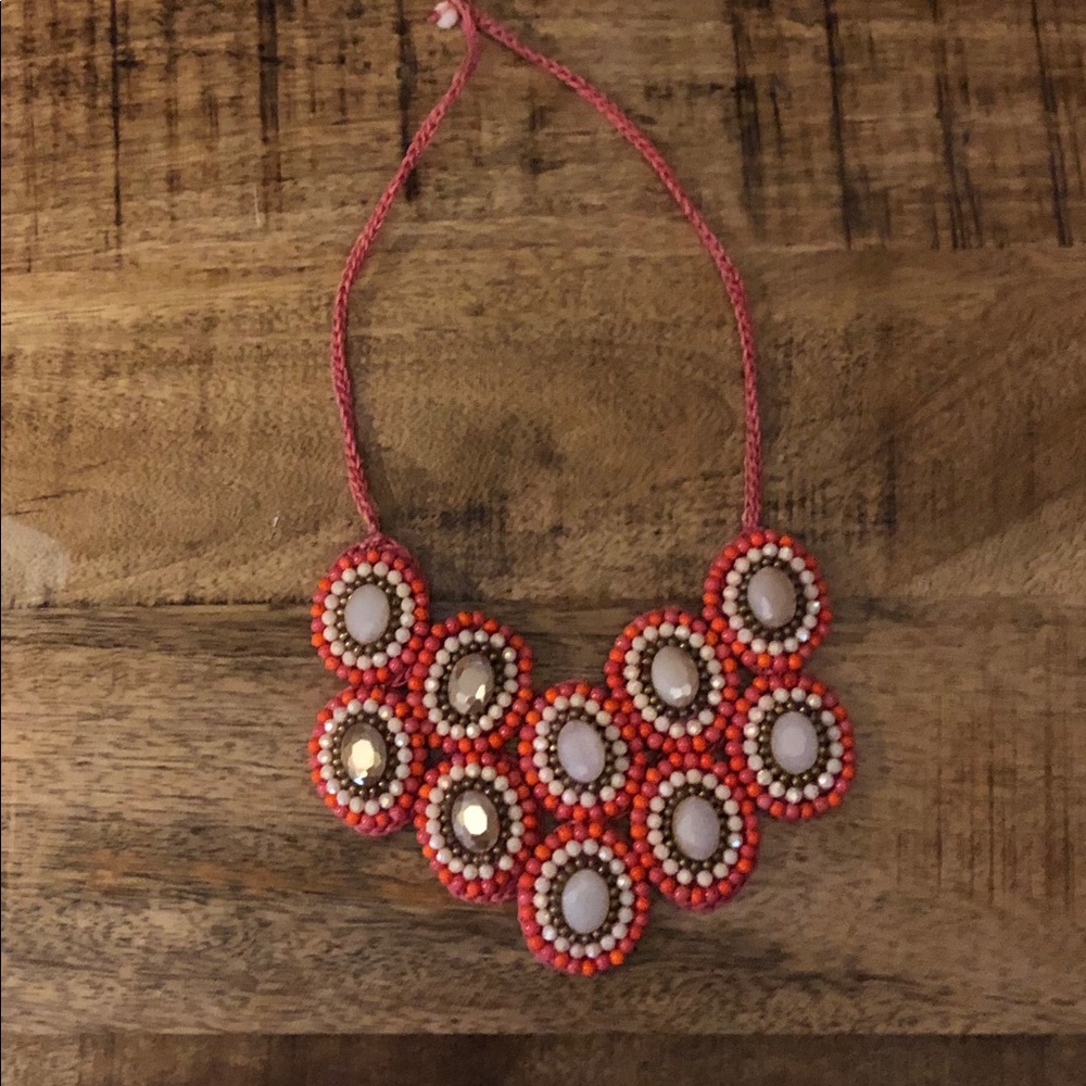 Coral white beaded costume jewelry necklace